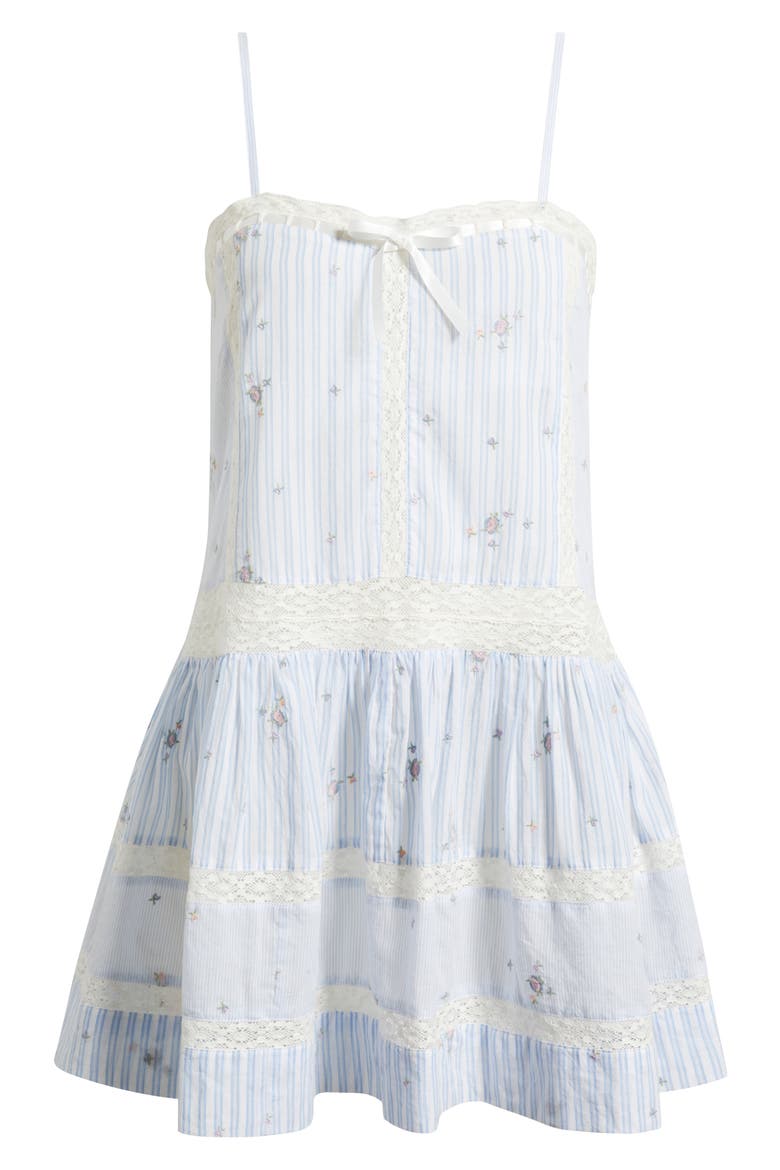 Vionett Floral Mixed Stripe Cotton Babydoll Dress, Alternate, color, SKY MIST