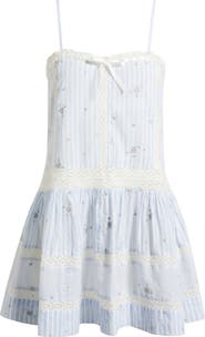 LoveShackFancy Vionett Floral Mixed Stripe Cotton Babydoll Dress