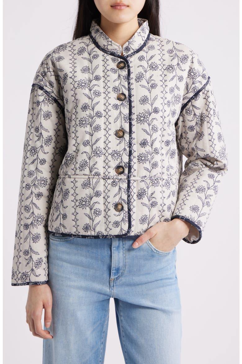 Ottoma Floral Quilted Cotton Jacket, Main, color, WHITE WILDFLOWER