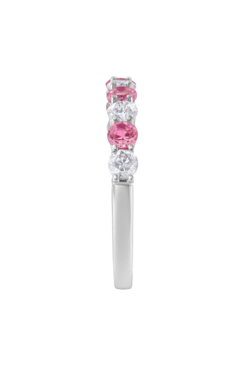 10K Gold 1/2 cttw Diamond and 3MM Created Gemstone Band Ring, Alternate, color, Pink Sapphire