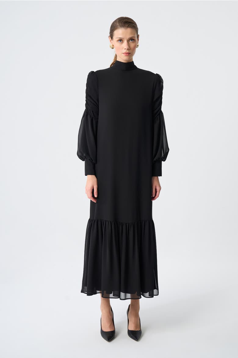 Draped Chiffon Dress, Main, color, Black