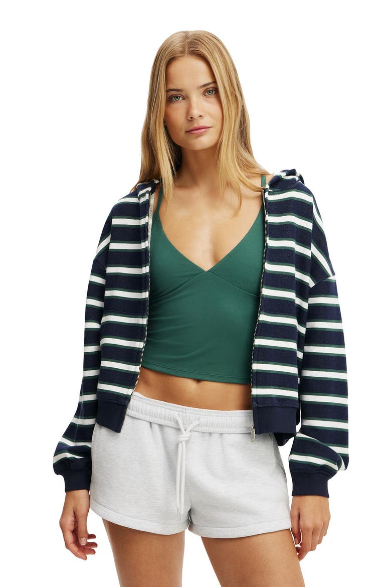 Women's Active Fleece Zip Through Hoodie, Main, color, Prep Sport Navy Stripe
