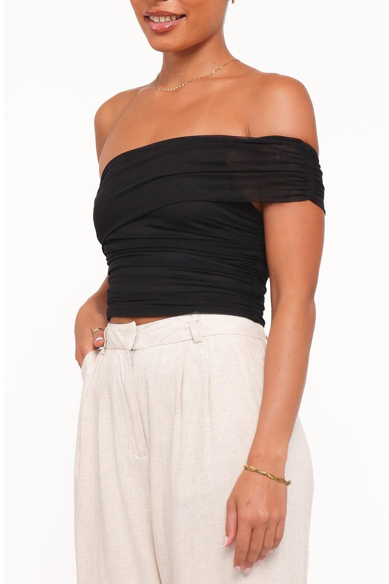 Zachary Off the Shoulder Mesh Crop Top, Alternate, color, BLACK