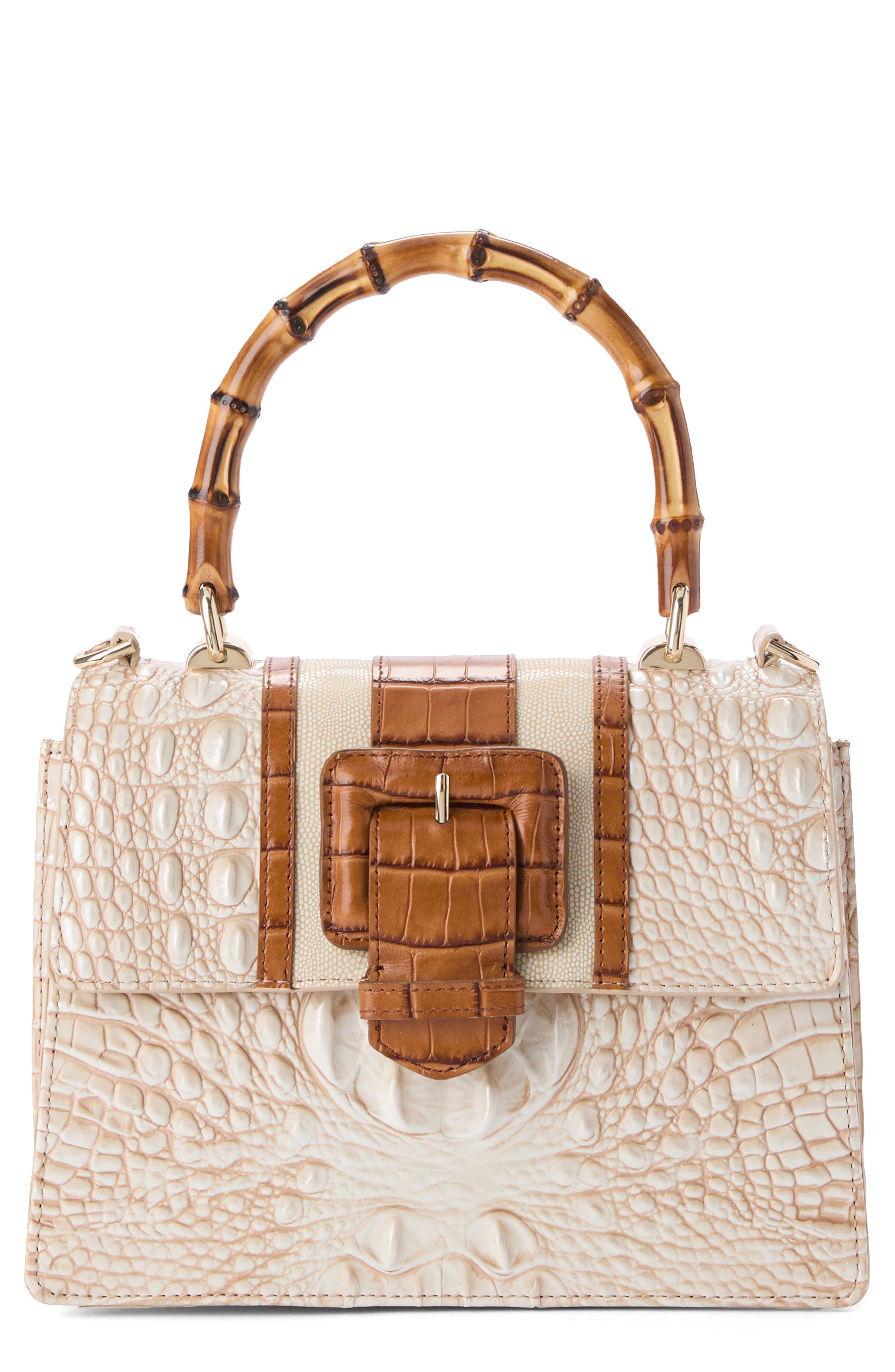 Brahmin Small Mod Hallie Croc Embossed Leather Top Handle Bag, Main, color, Ivory