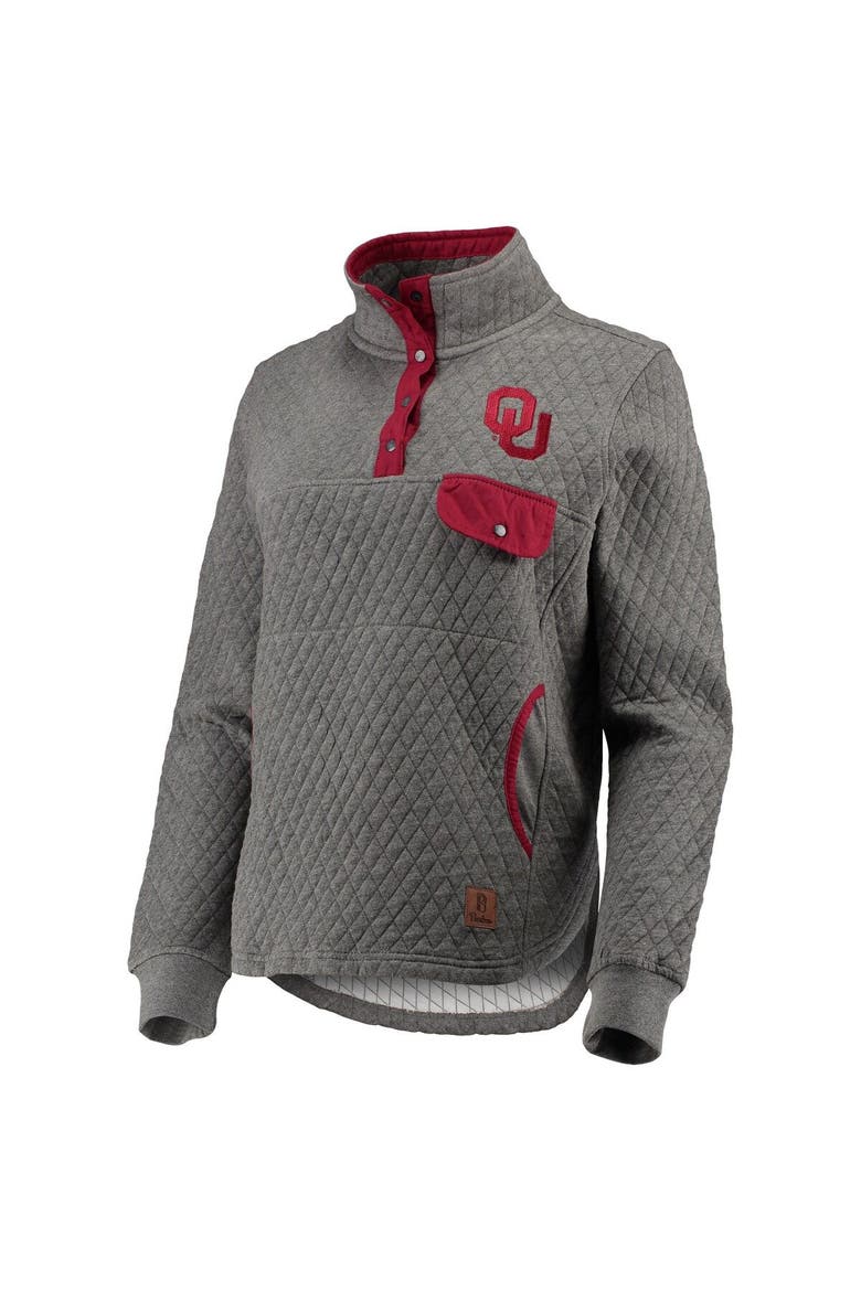 Women's Pressbox Heathered Gray/Crimson Oklahoma Sooners Magnum Quilted Quarter-Snap Pullover Jacket, Alternate, color, Heather Gray