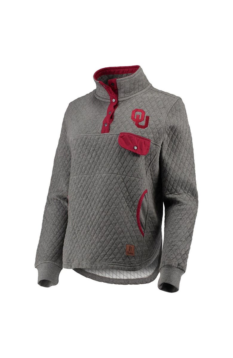 PRESSBOX Women's Pressbox Heathered Gray/Crimson Oklahoma Sooners Magnum Quilted Quarter-Snap Pullover Jacket, Alternate, color, 