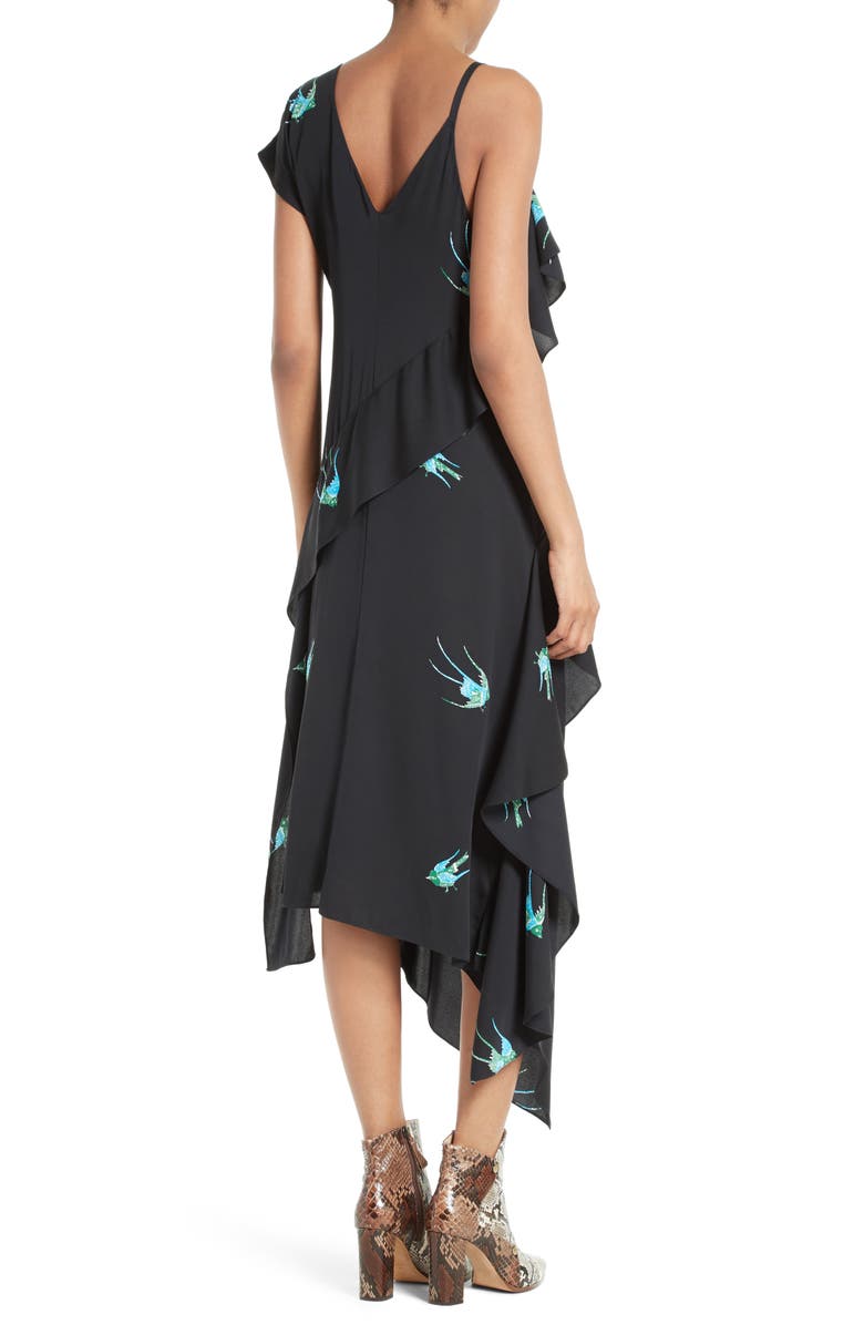 Diane von Furstenberg Asymmetrical Ruffle Midi Dress, Alternate, color, 