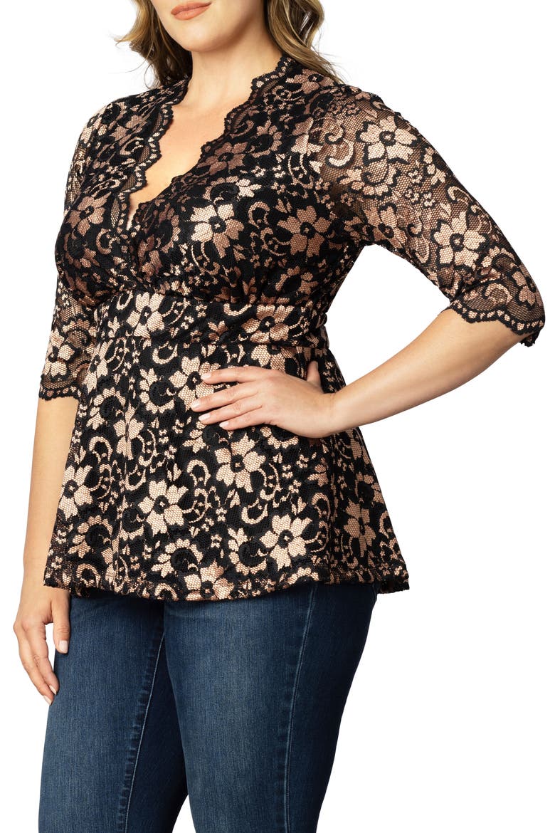 Luxe Lace Empire Waist Peplum Top, Alternate, color, ROSE GOLD