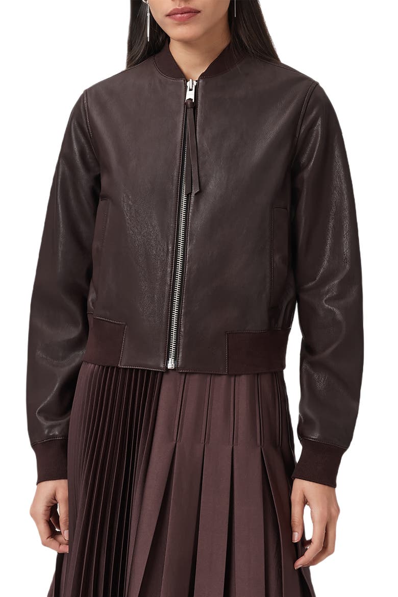 Orten Leather Bomber Jacket, Main, color, OXBLOOD RED