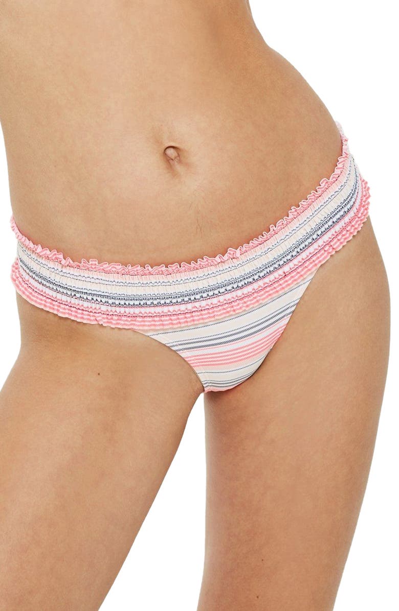 Topshop Shirred Smocked High Leg Bikini Bottoms, Main, color, 