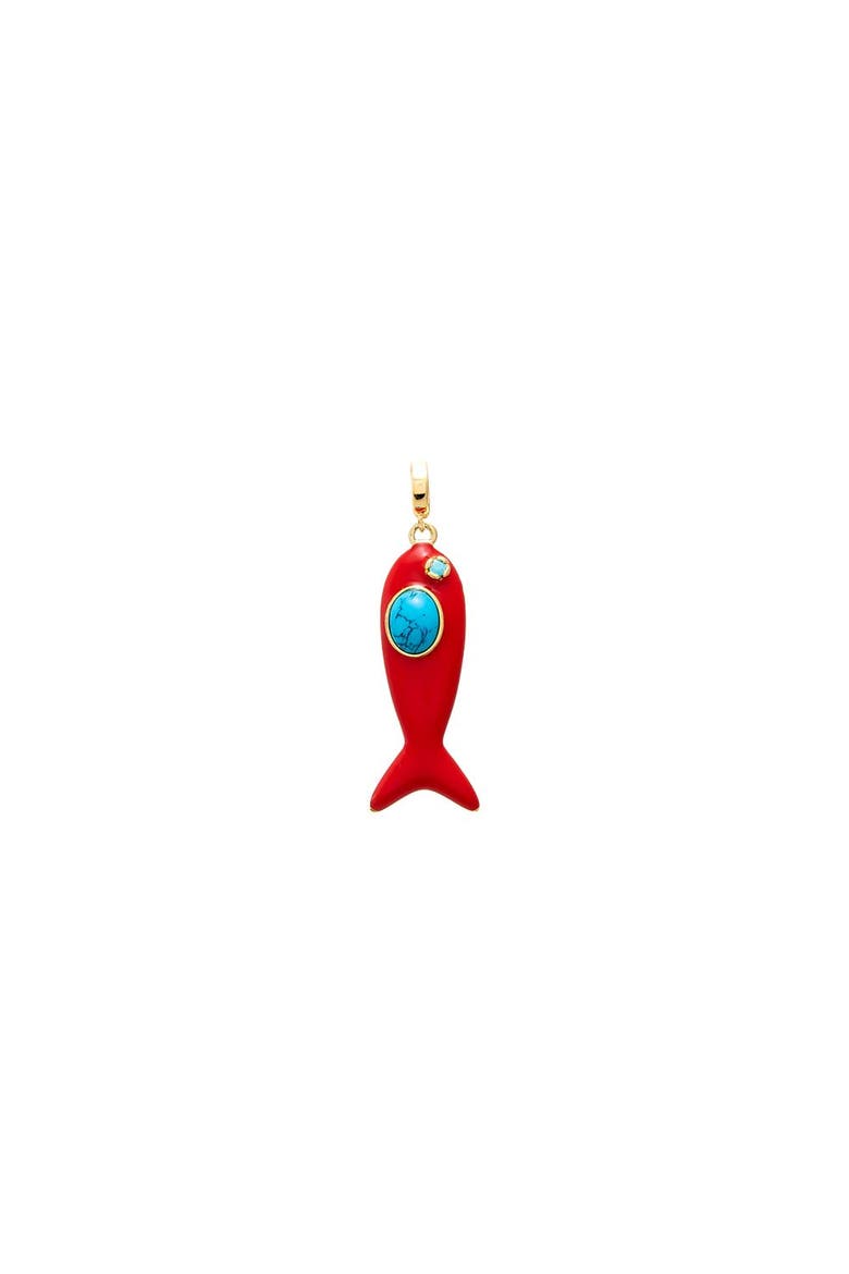Turquoise/Colored Enamel Fish Charm, Main, color, Red