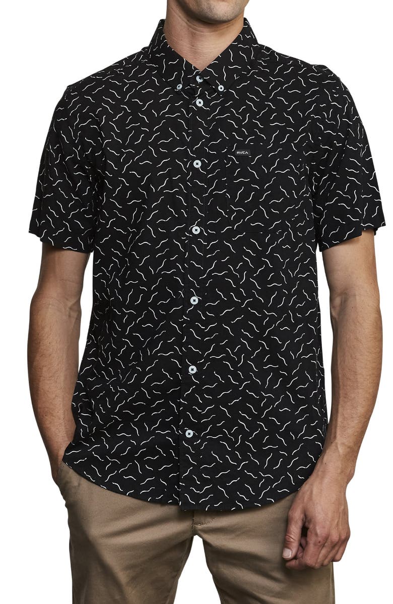 RVCA Squiggle Print Short Sleeve Button-Down Shirt, Main, color, 
