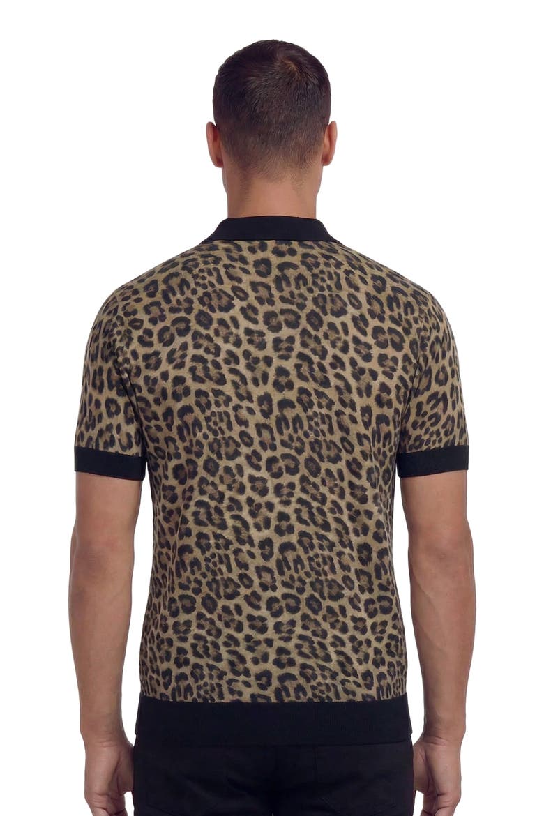Leopard Mens Merino Silk Cashmere Polo, Alternate, color, LEOPARD BROWN