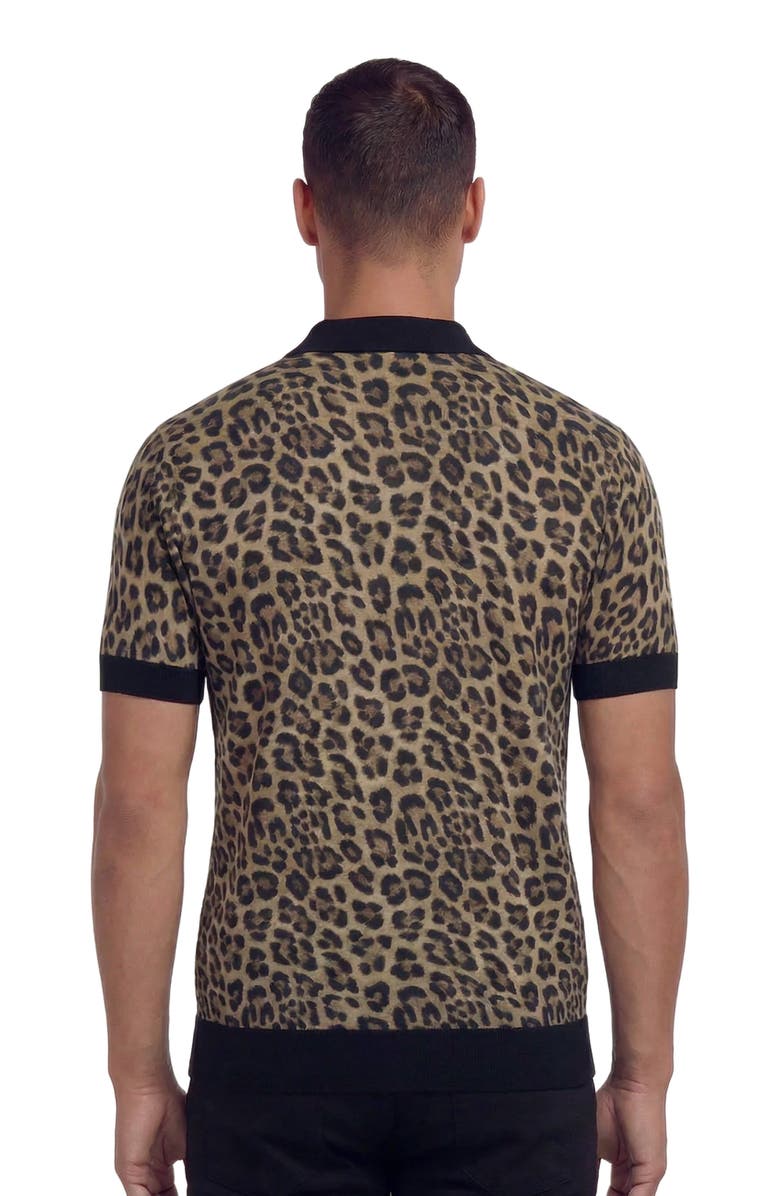 Lords of Harlech Leopard Mens Merino Silk Cashmere Polo, Alternate, color, Leopard Brown