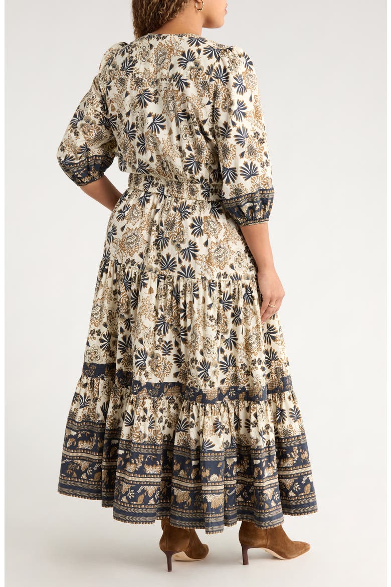 Floral Cotton Maxi Dress, Alternate, color, IVORY- NAVY MIX BORDER