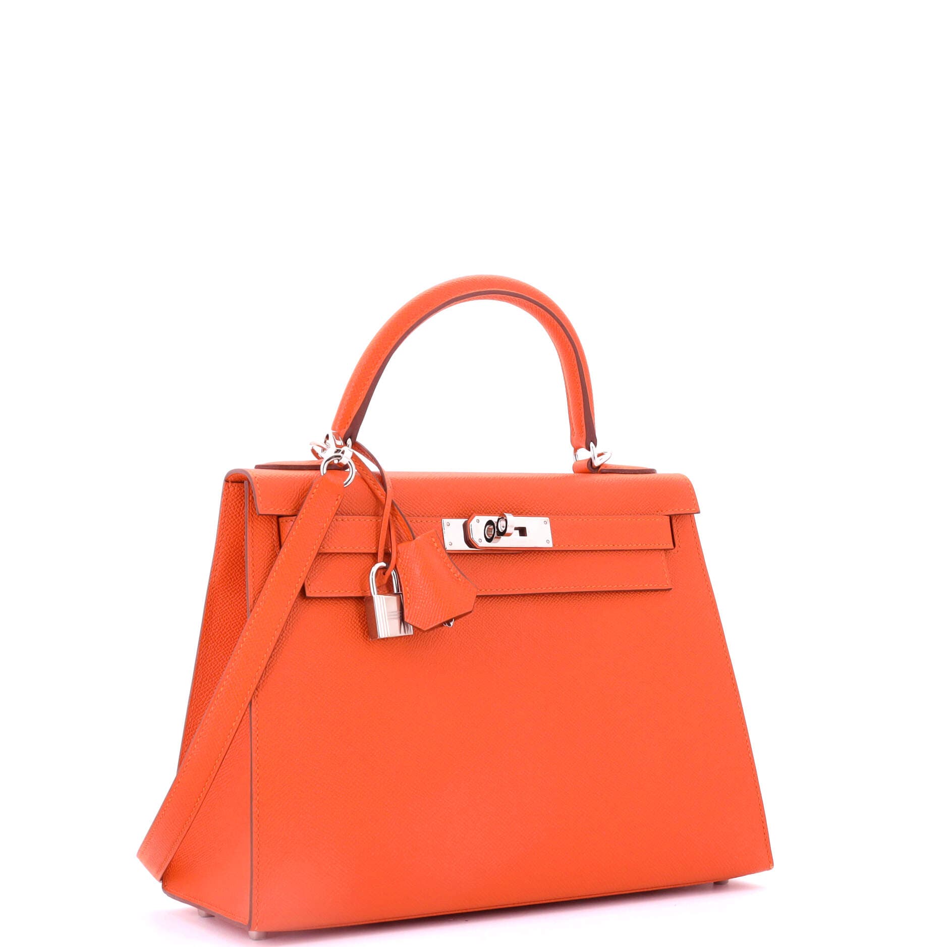 Pre-Owned Hermes Kelly Handbag Orange Epsom with Palladium Hardware 28, Alternate, color, 
