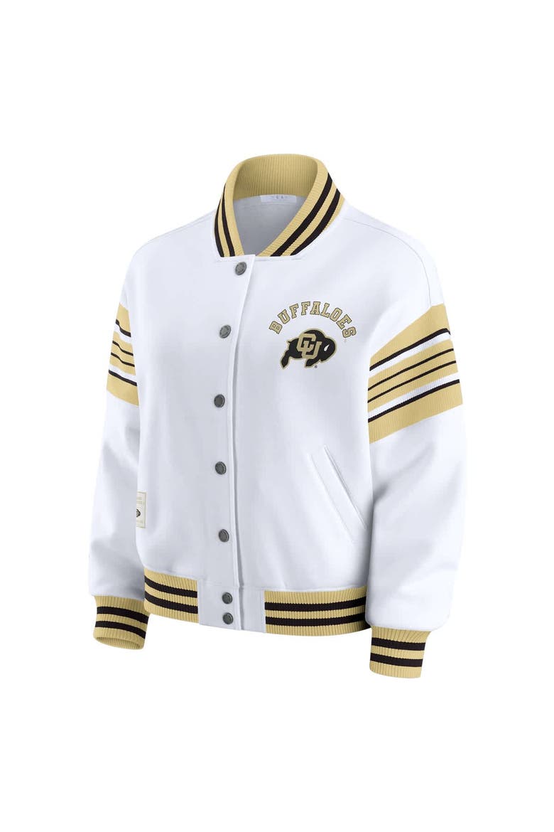 Women's WEAR by Erin Andrews White/Gold Colorado Buffaloes Satin Stitch Full-Snap Fleece Sweatshirt Jacket, Alternate, color, White