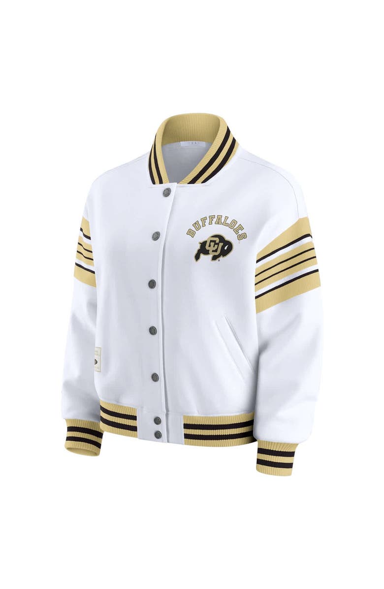 WEAR by Erin Andrews Women
s WEAR by Erin Andrews White/Gold Colorado Buffaloes Satin Stitch Full-Snap Fleece Sweatshirt Jacket, Alternate, color, White