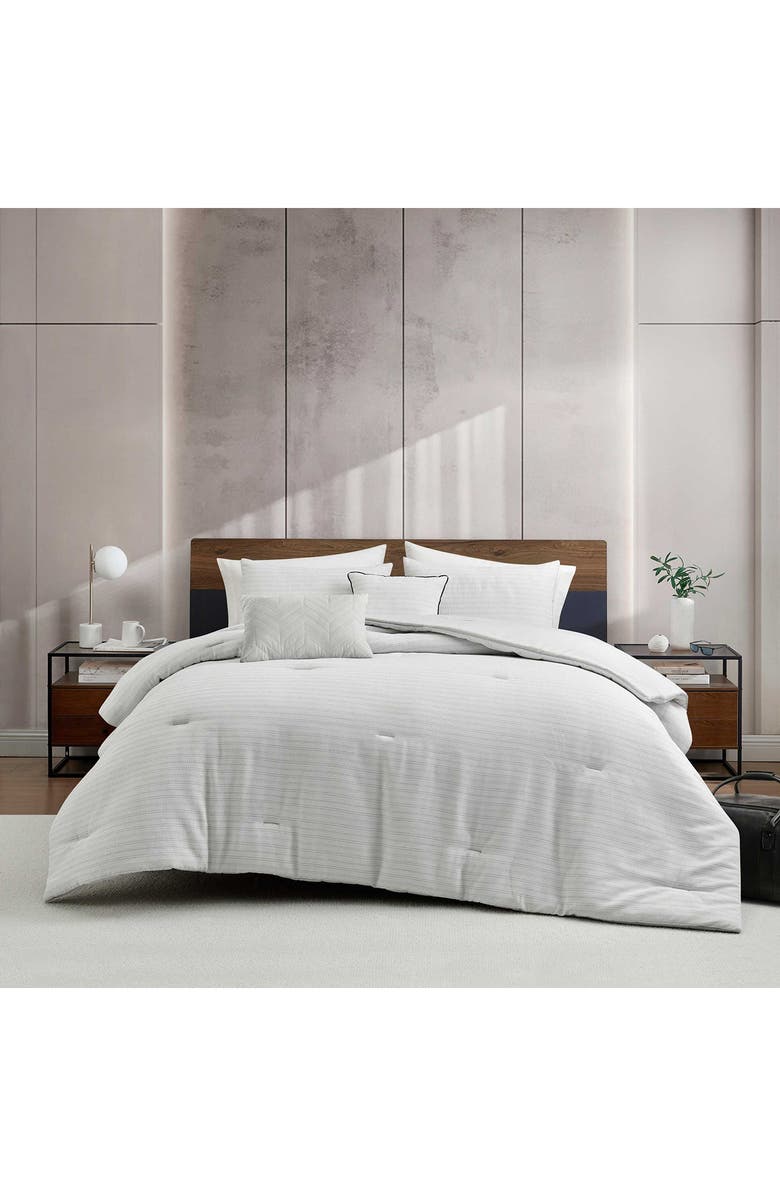 Kenneth Cole Reaction Space Dye Grid Yarn Waffle Reversible Comforter & Sham Set, Alternate, color, Medium / Dark Grey