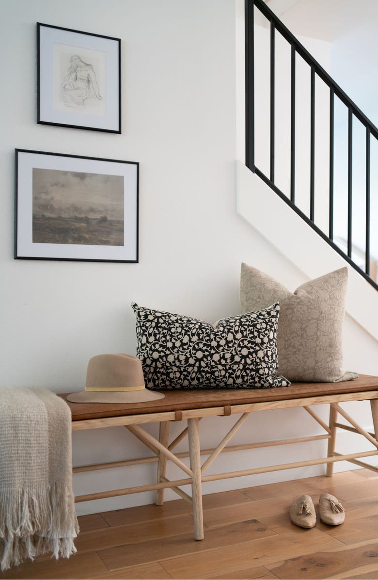 Linen & James Serena Soft Greige Floral Handblock Pillow Cover, Alternate, color, Greige