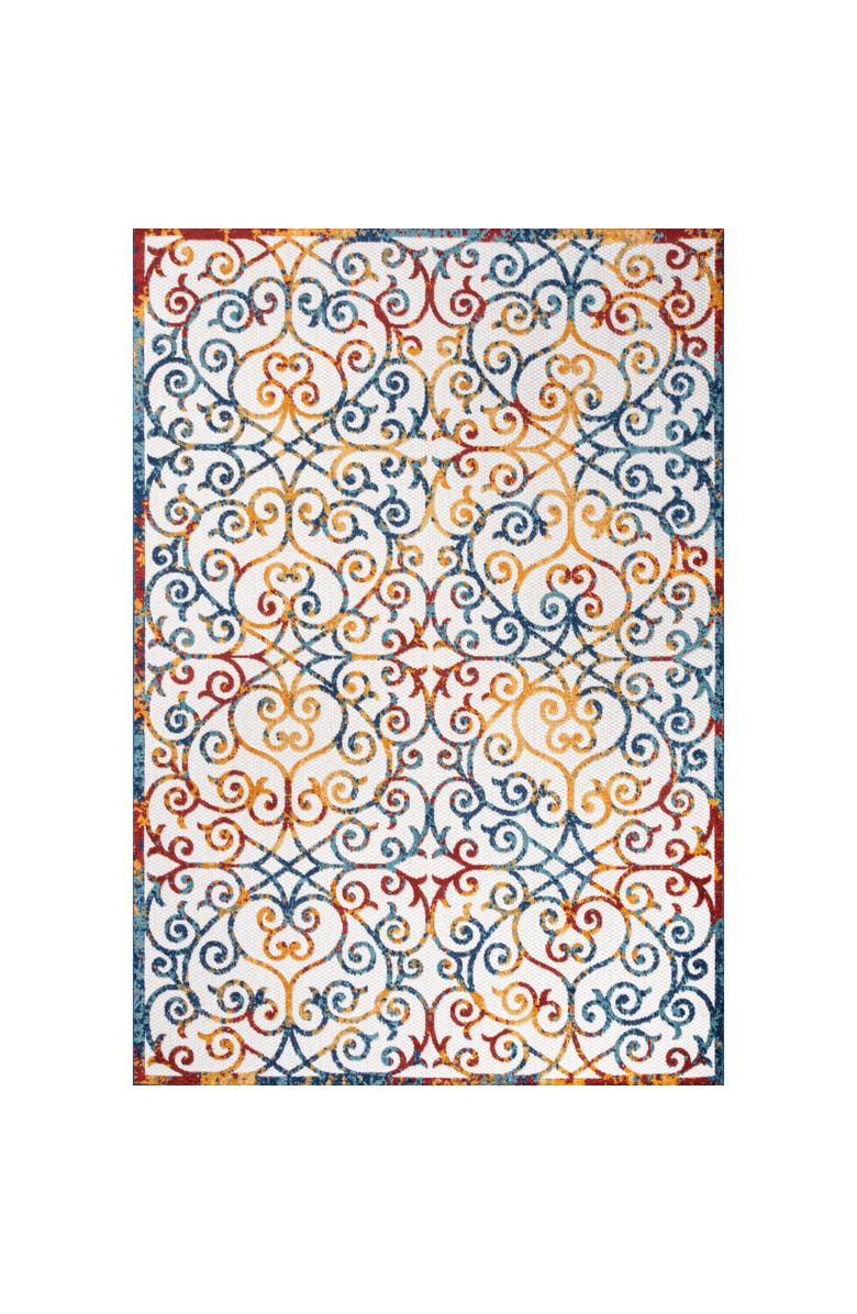 JONATHAN Y Atrani Scroll Trellis Indoor/Outdoor Area Rug, Main, color, Cream/Blue/Red
