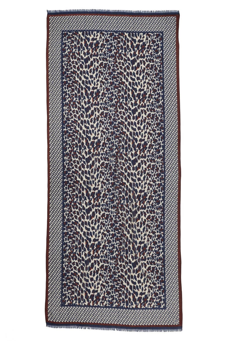 'Reva - Leopard' Wool Gauze Scarf, Alternate, color, NAVY MULTI
