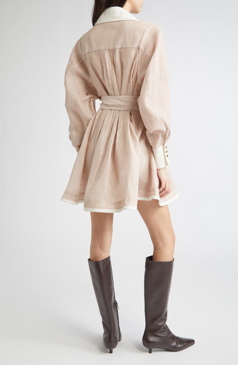 Zimmermann Hypnotic Stripe Long Sleeve Belted Cotton & Silk Minidress, Alternate, color, Tan Stripe