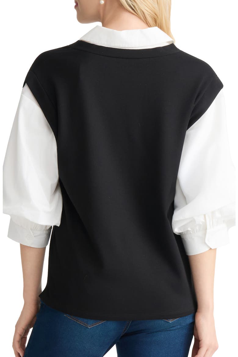 Drop Shoulder Twofer Top, Alternate, color, JONES BLACK/ NATURAL WHITE