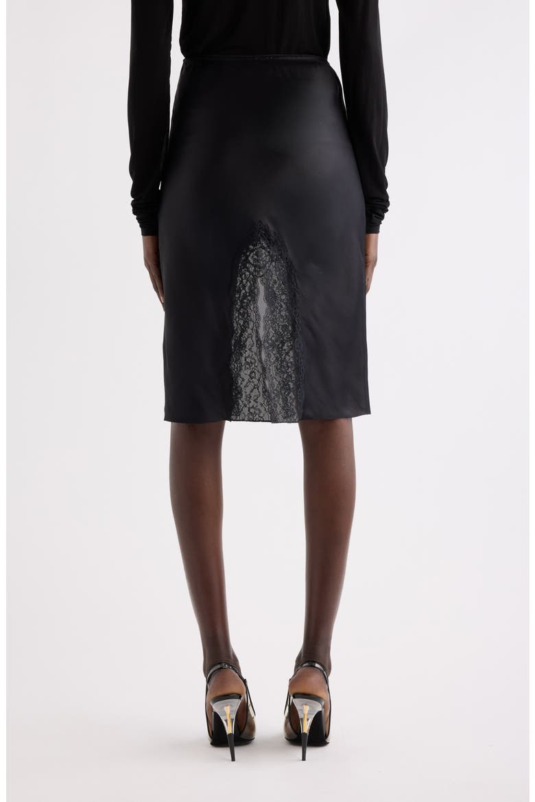Lace & Double Face Silk Satin Split Skirt, Alternate, color, NOIR