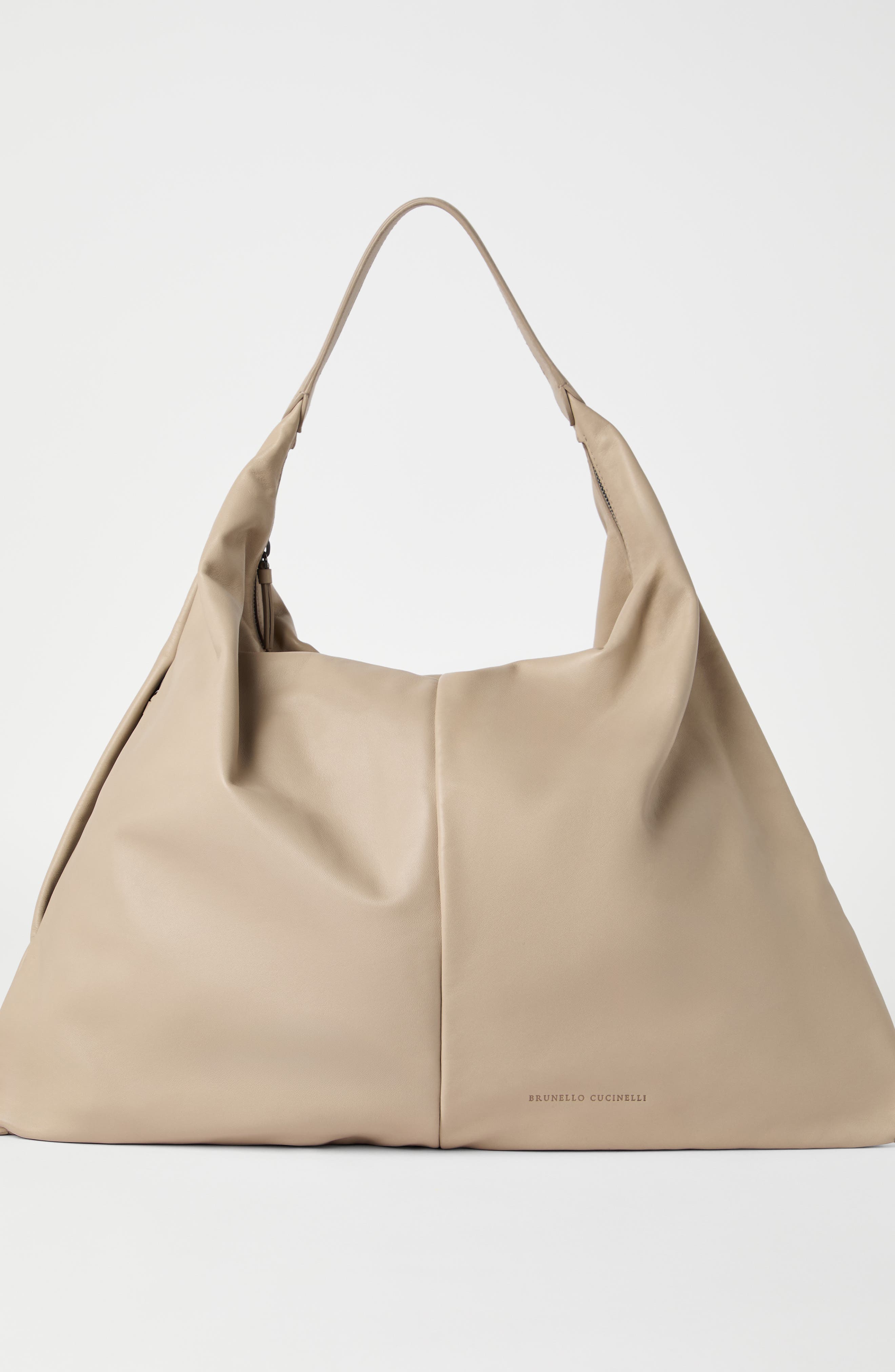 Brunello Cucinelli Nappa leather Hobo Swing bag, Alternate, color, Beige