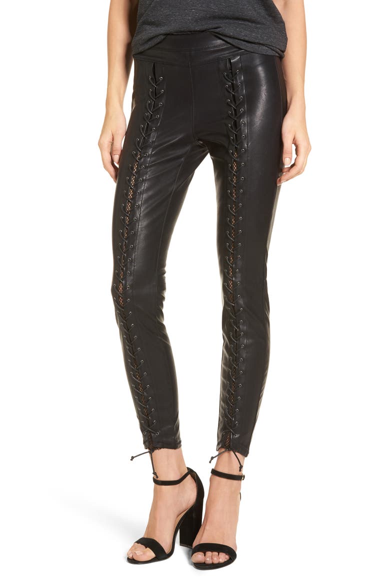 Lace-Up Faux Leather Pants, Main, color, EASY STREET