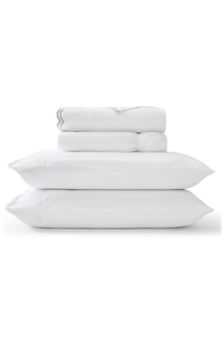 Scallop Edge Luxury Cotton Sateen Sheet Set Bundles, Main, color, Silver