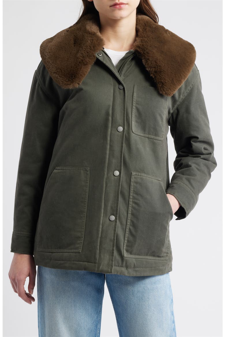 Tessuto Waxed Cotton Jacket with Removable Faux Fur Collar, Alternate, color, UMBER