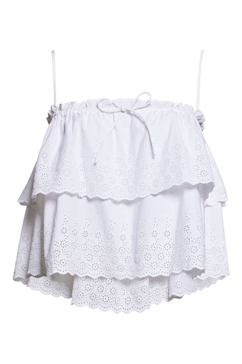 Oseanna Tiered Embroidered Cotton Top, Alternate, color, WHITE