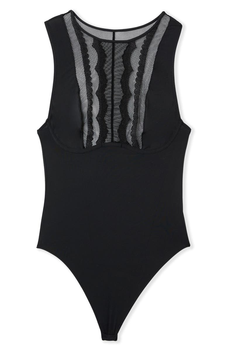 Etam Insensee Lace Trim Bodysuit, Alternate, color, Black