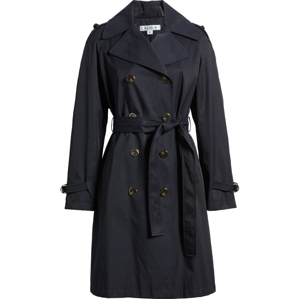Via Spiga Water Resistant Cotton Blend Trench Coat In Navy