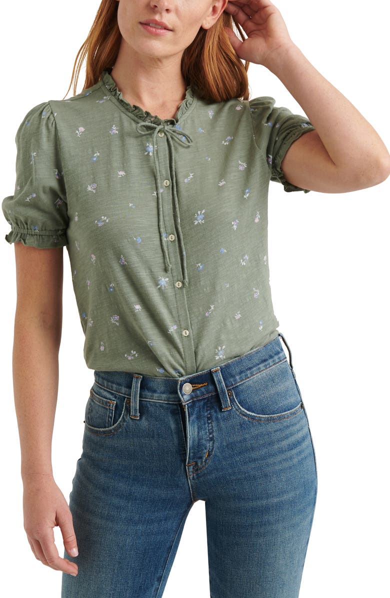 Lucky Brand Ruffle Button-Up Top, Main, color, 