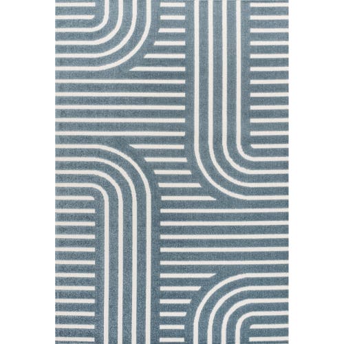 Jonathan Y Anders High-low Midcentury Modern Arch Stripe Two-tone Indoor/outdoor Area Rug In Navy/cream