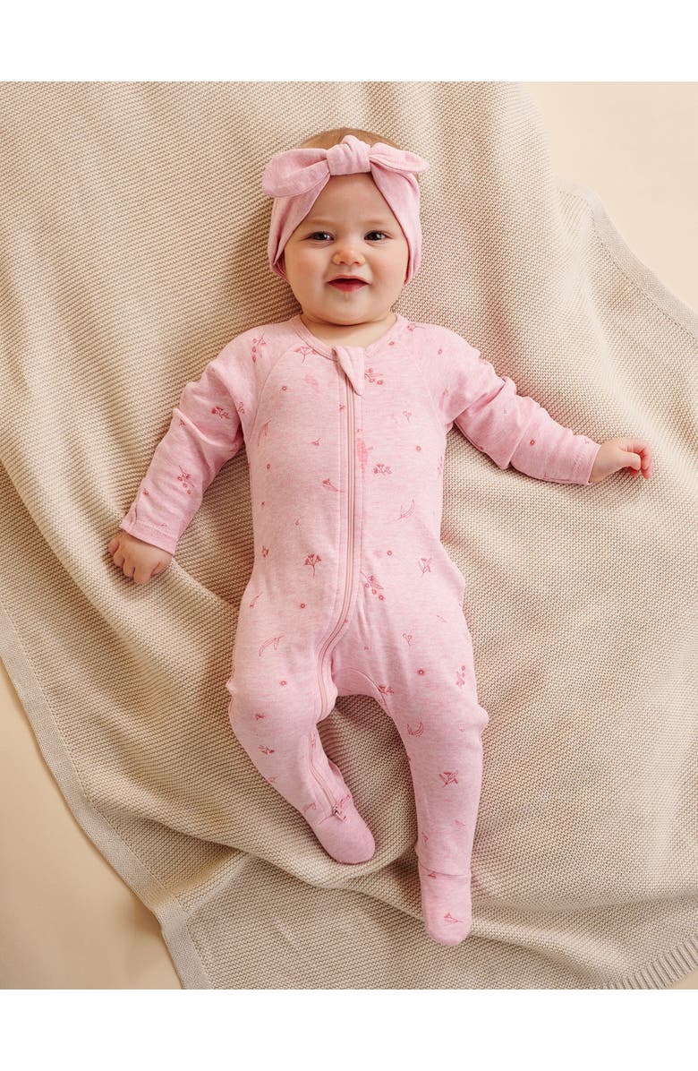Purebaby Zip Growsuit & Headband Set, Alternate, color, Pale Pink Blossom