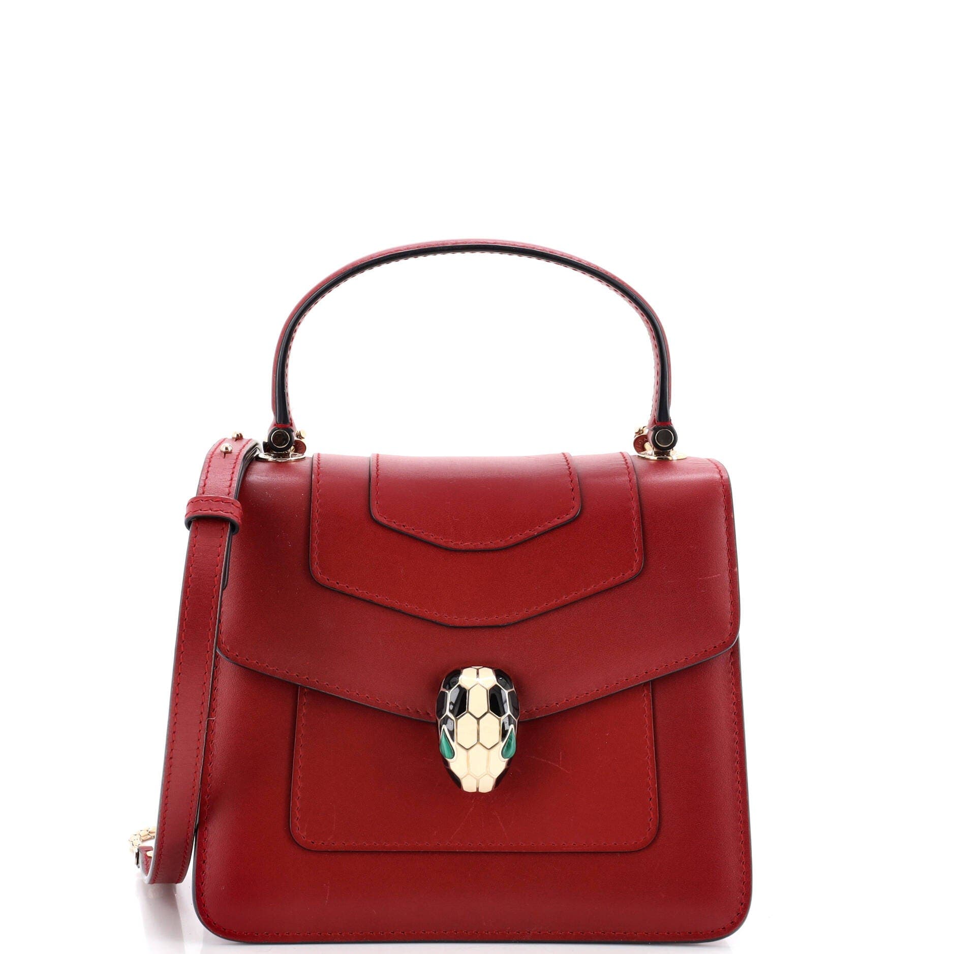 Serpenti Forever Top Handle Bag Leather Small, Main, color, Burgundy