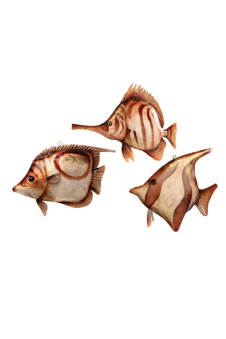Tortoiseshell Fish Christmas Xmas Ornament Set of 3, Main, color, Brown