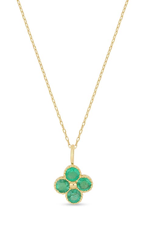 18K Gold El Mar Gemstone Clover Pendant Necklace