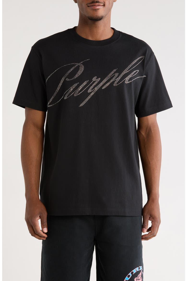 Crystal Embellished Logo Graphic T-Shirt, Main, color, BLACK
