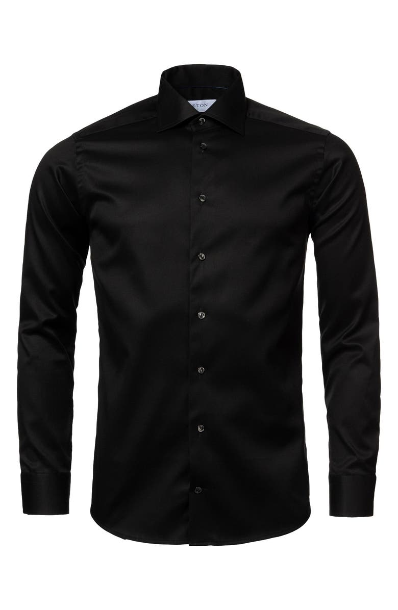 Eton Slim Fit Cotton Twill Dress Shirt, Alternate, color, Black