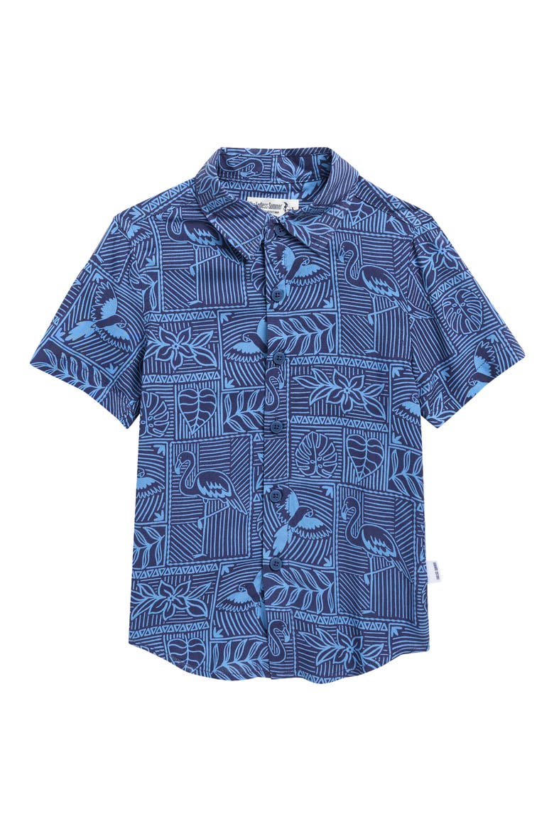 Kids' Short Sleeve Button-Up Shirt, Main, color, NAVY