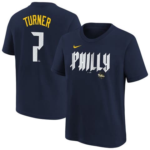 Youth Nike Trea Turner Navy Philadelphia Phillies Fuse City Connect Name & Number T-Shirt