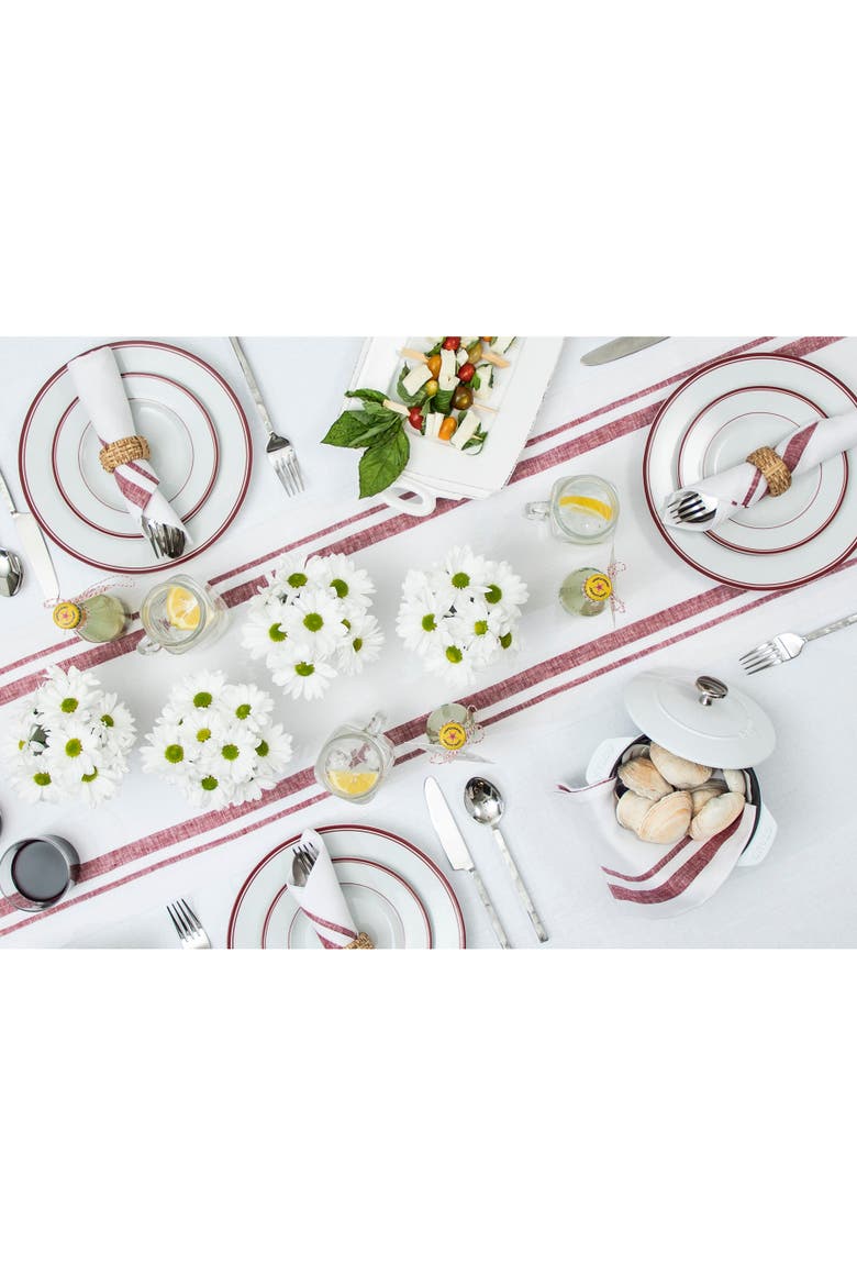 Linen Table Runner - French Stripe, Alternate, color, Burgundy and White