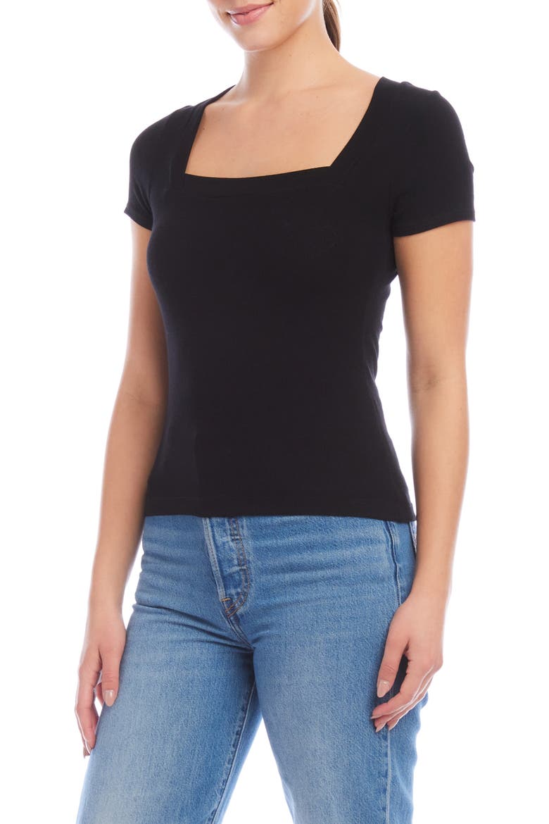 Mindy Square Neck Rib Top, Alternate, color, BLACK
