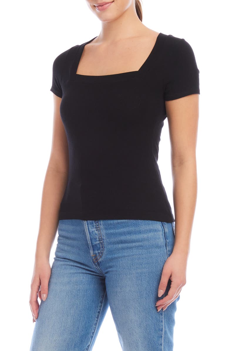 FIFTEEN TWENTY Mindy Square Neck Rib Top, Alternate, color, Black