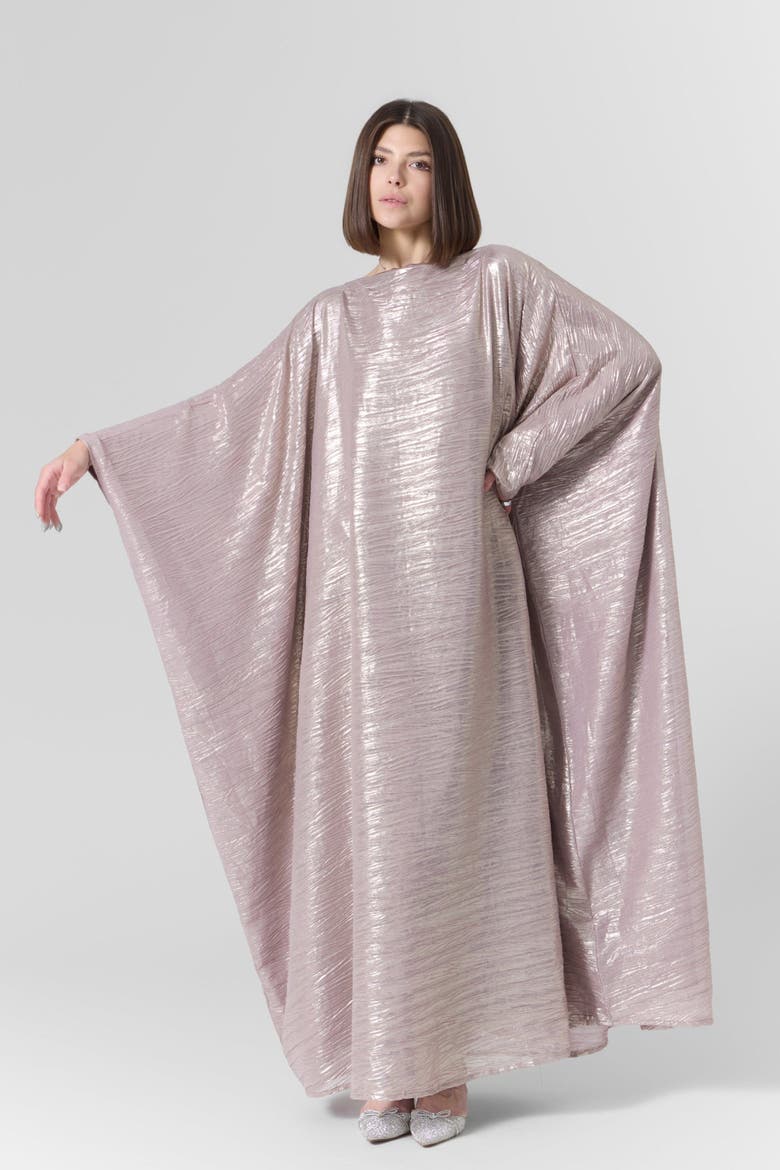 Luna Silk Metallic Plissé Gown, Alternate, color, Rose